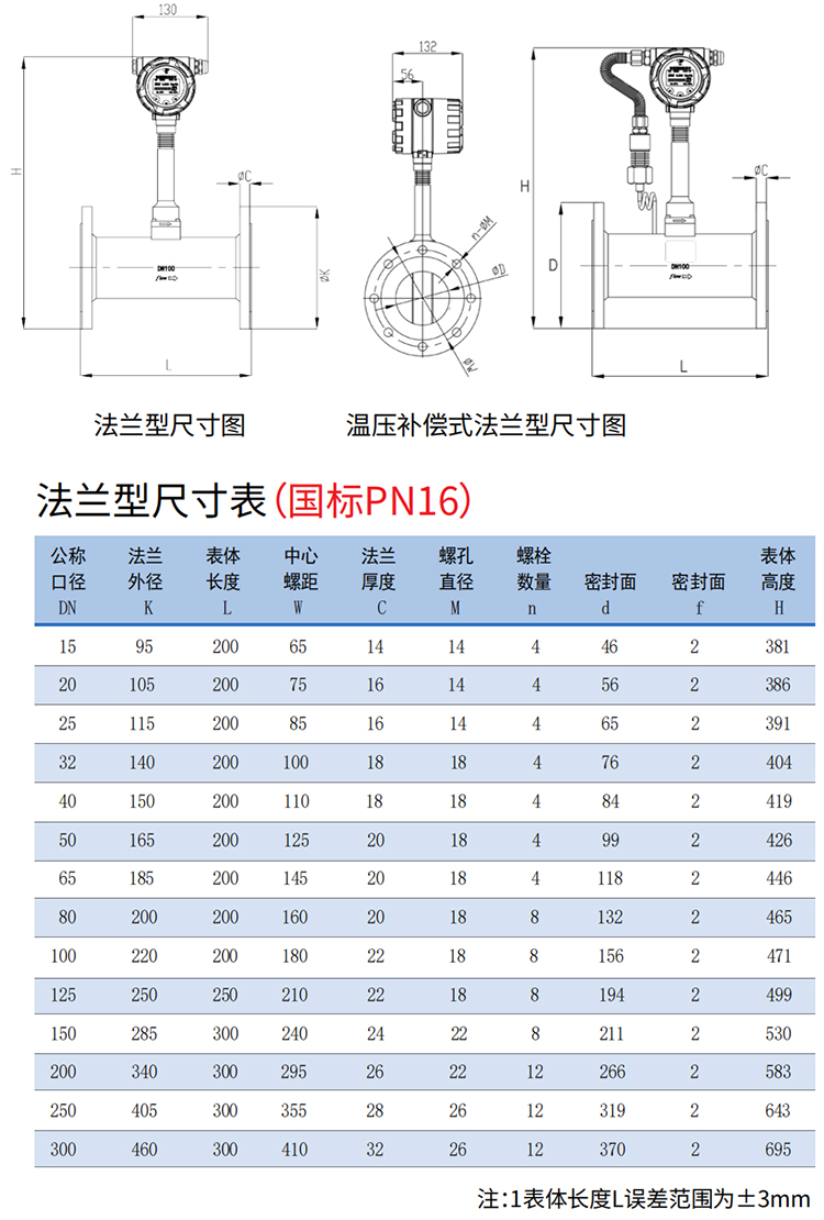 dn80渦街流量計法蘭式尺寸圖